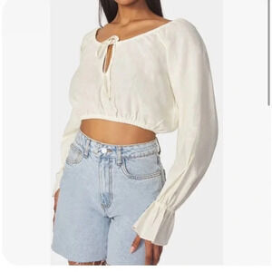 Weworewhat On/off Shoulder Tie Front Top Linen Blend Sure Whisper White Size M